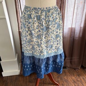 J. Jill Cotton Linen Paisley Floral Bandanna Pull On Skirt